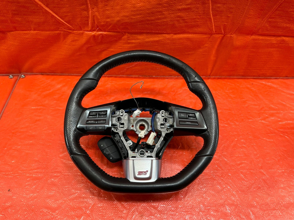 15 20 SUBARU WRX STI   STEERING WHEEL   BLACK LEATHER WRAP   OEM FACTORY #1820