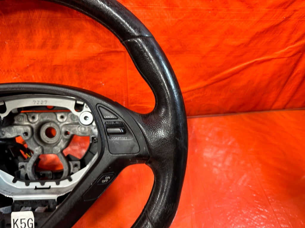 08 15 INFINITI G37 & Q60 2D COUPE   STEERING WHEEL   BLACK LEATHER WRAP OEM 3206
