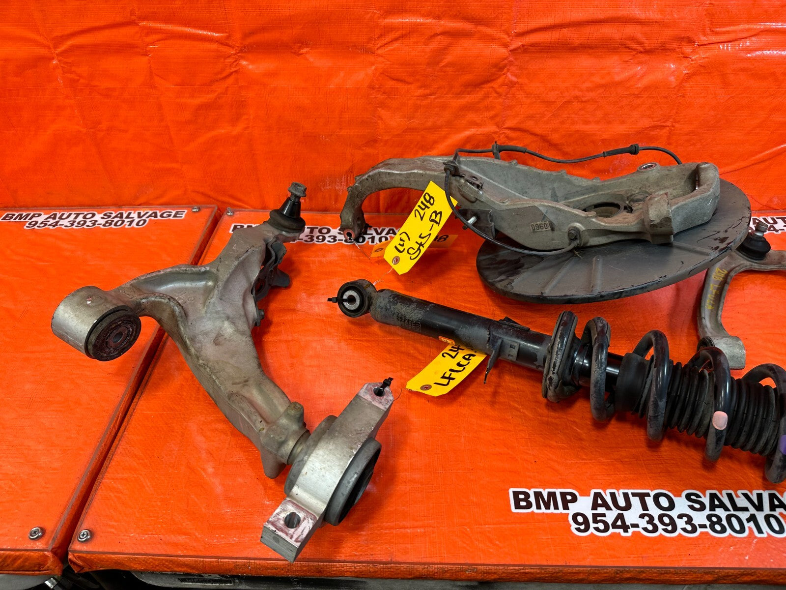 08 15 INFINITI G37 COUPE RWD LEFT FRONT SPINDLE W/ CONTROL ARMS & SHOCK OEM #23212