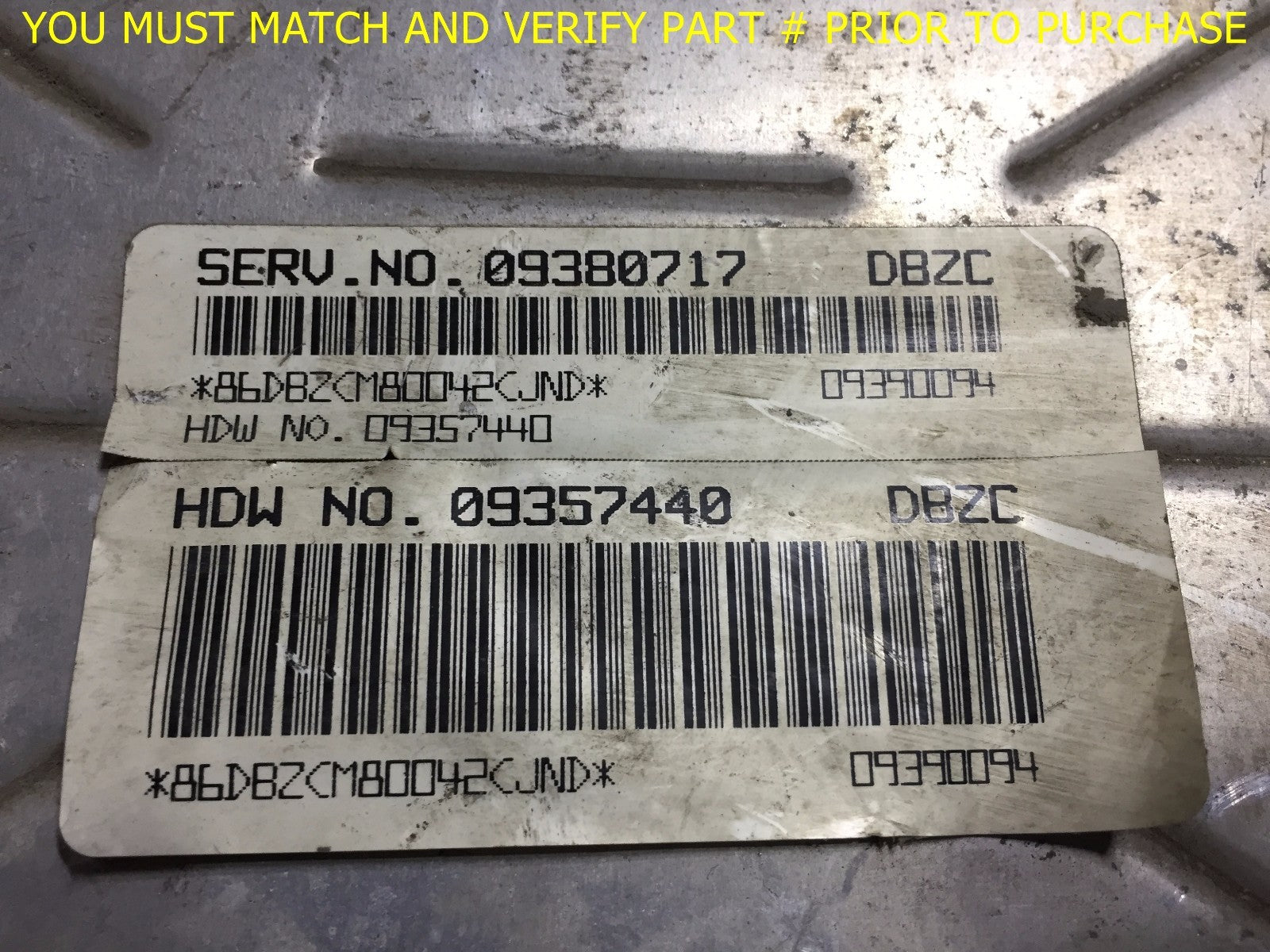 OEM CHEVROLET / GM ENGINE COMPUTER ECU ECM UNIT MODULE PART # 09380717DBZC1