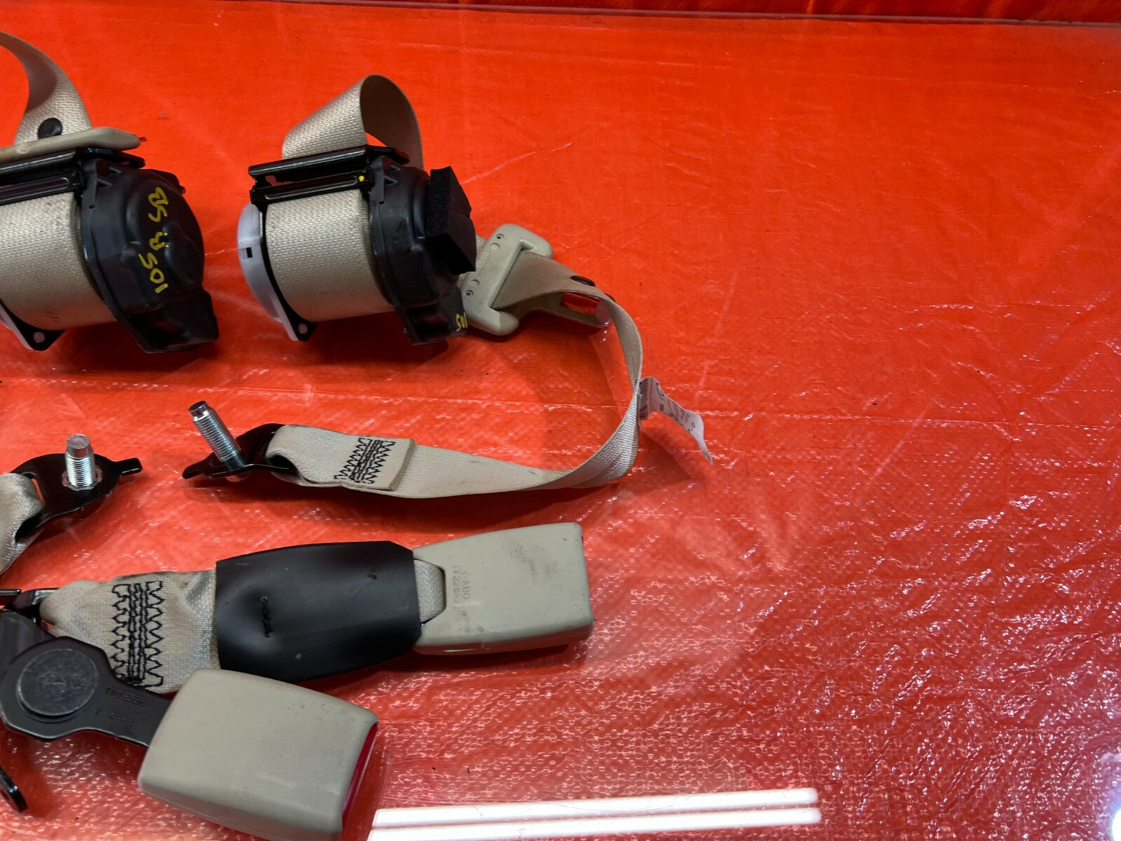 14 17 INFINITI Q50   REAR SEAT BELT SET   LEFT & RIGHT SEAT BELTS   BEIGE   OEM7