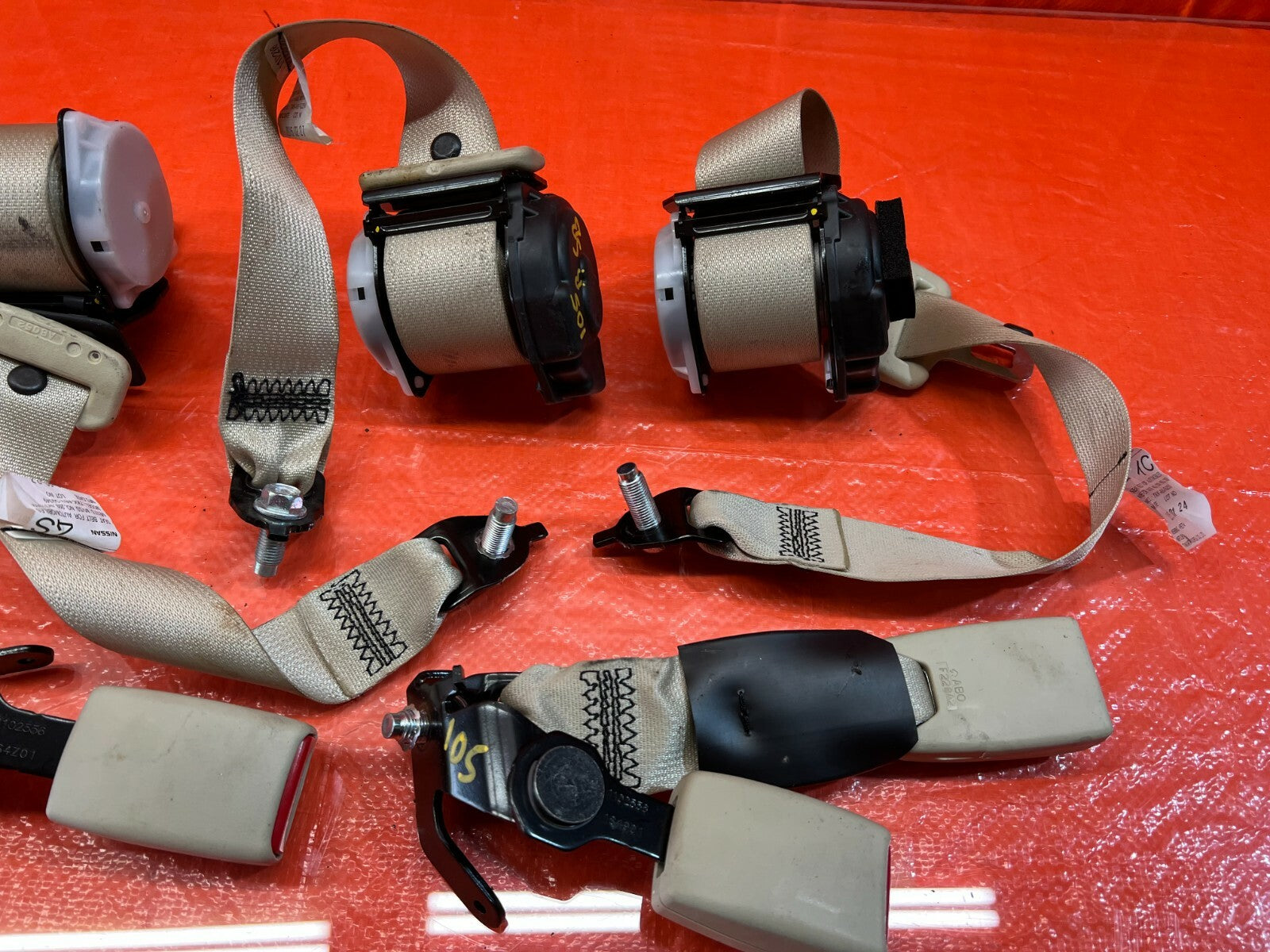 14 17 INFINITI Q50   REAR SEAT BELT SET   LEFT & RIGHT SEAT BELTS   BEIGE   OEM6