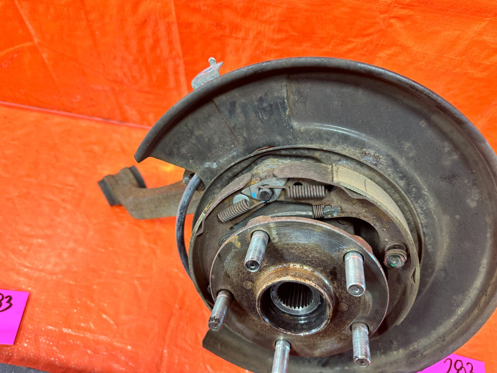 08 14 SUBARU IMPREZA WRX STI RIGHT REAR SPINDLE KNUCKLE WITH 4 CONTROL ARMS OEM13