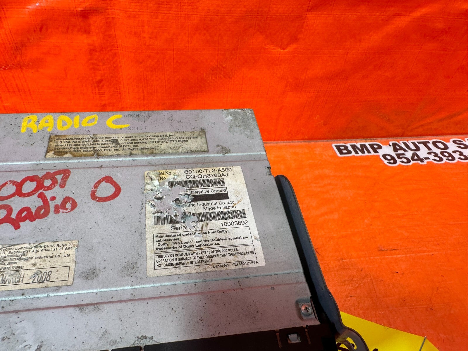 2009 ACURA TSX 6 DISC CD DVD PLAYER CHANGER RECEIVER TESTED 39100 TL2 A50 #78