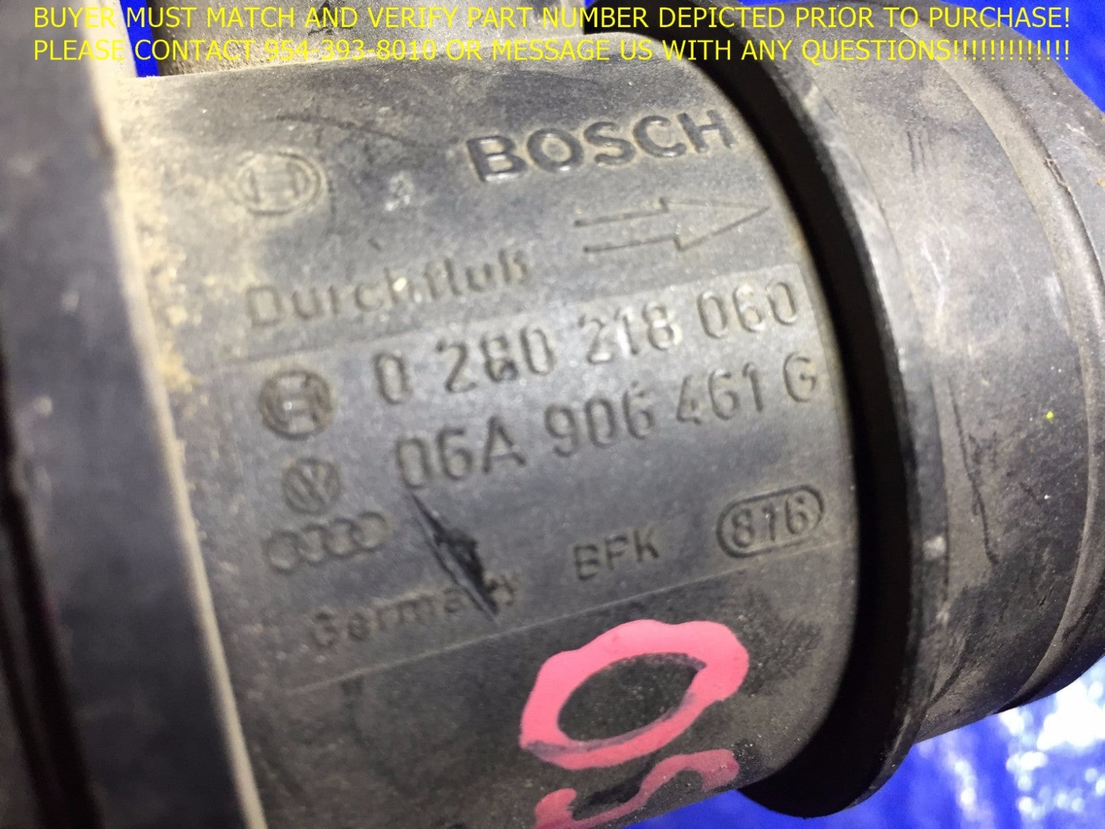 OEM 00 03 VOLKSWAGEN BEETLE MASS AIR FLOW INTAKE METER MAF SENSOR 0 280 218 0602