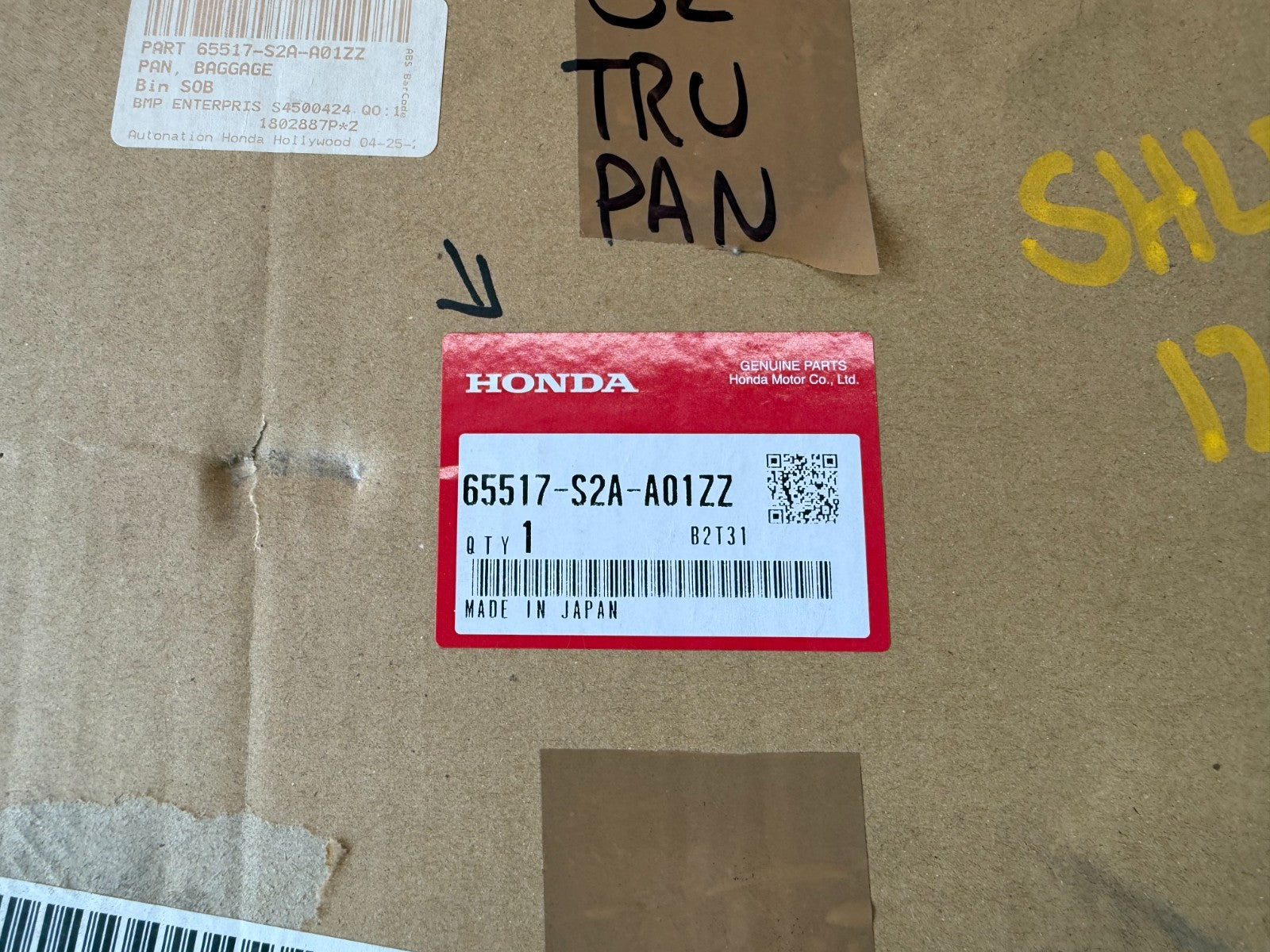00 09 HONDA S2000   BAGGAGE PAN   NEW IN BOX   PART # 65517 S2A A01ZZ2