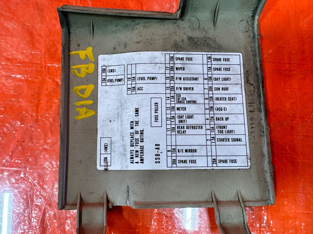 92 96 HONDA PRELUDE   INTERIOR FUSE BOX DIAGRAM SCHEMATIC PANEL   OEM #2737