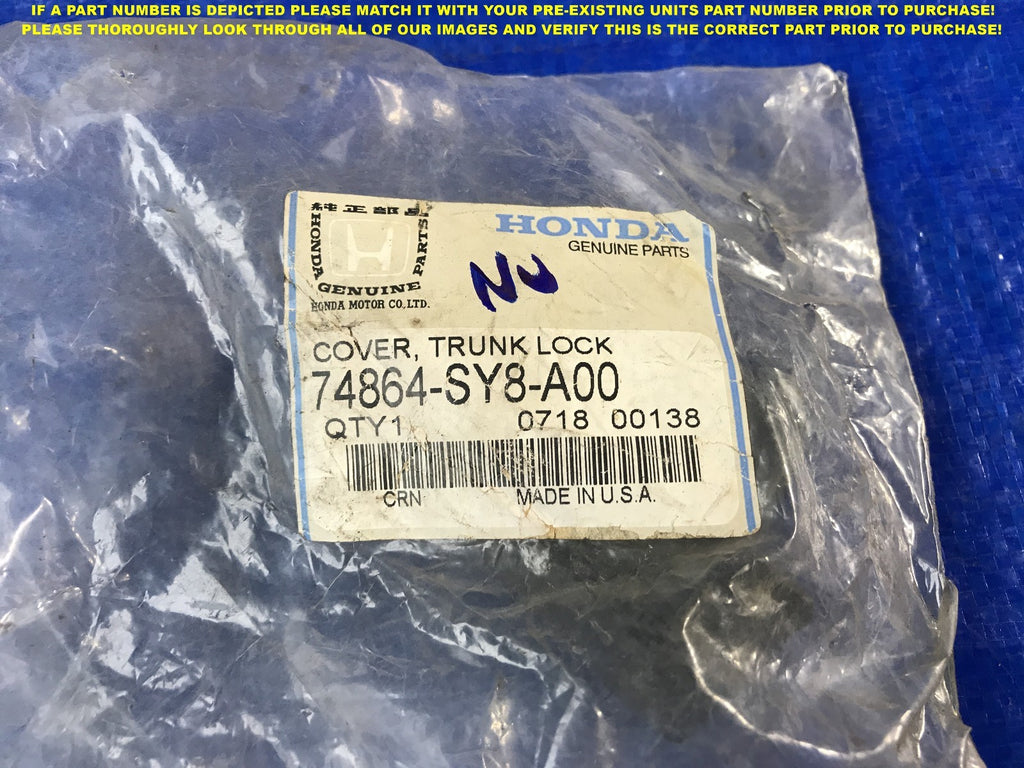 HONDA OEM TRUNK LID Lock Assembly Cover 74864SY8A001