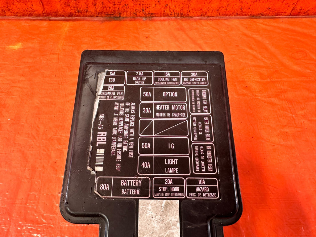 92 95 HONDA CIVIC   EXTERIOR ENGINE BAY FUSE BOX COVER LID DIAGRAM   OEM #3272