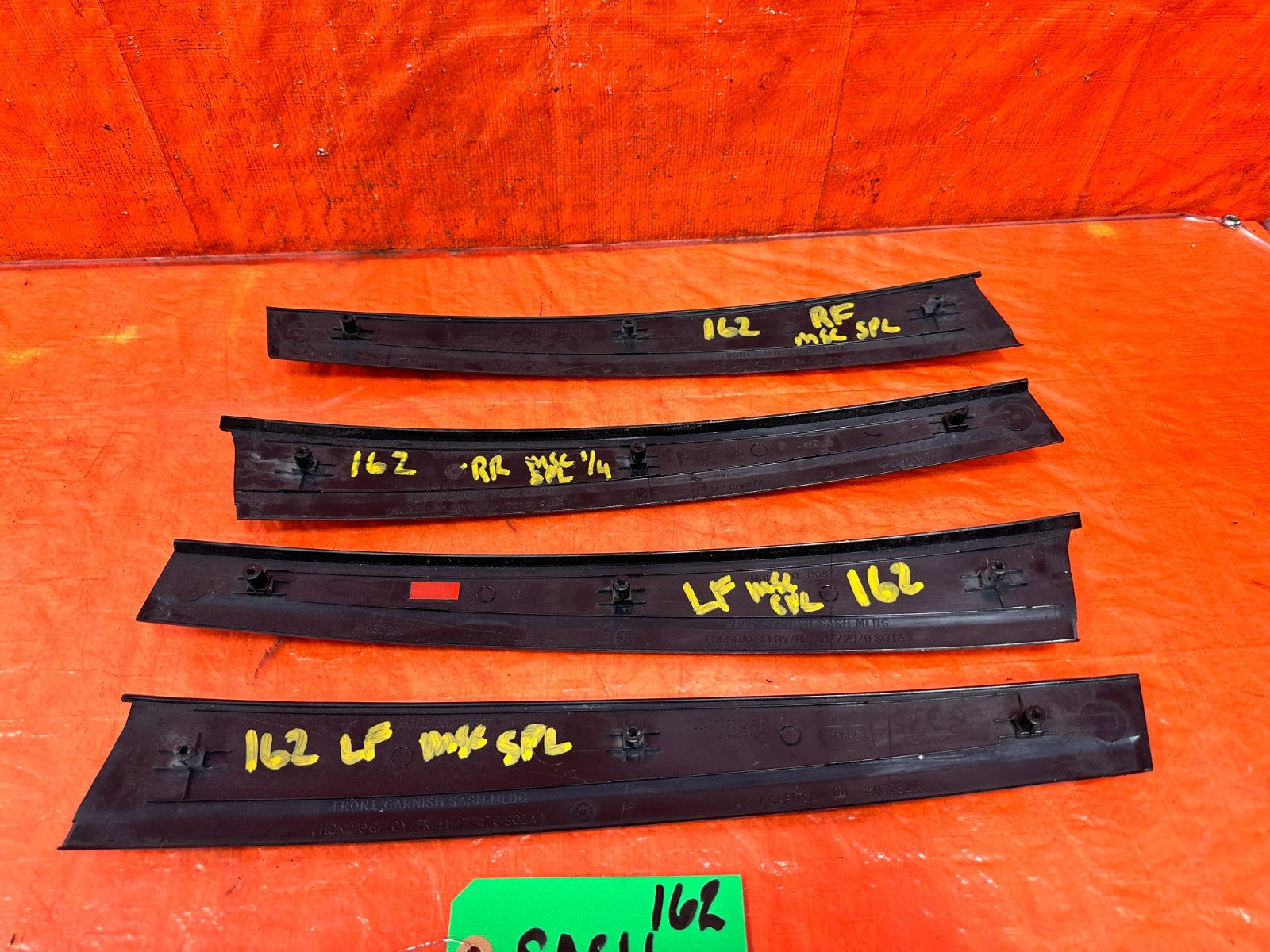 96 00 HONDA CIVIC   SEDAN   DOOR SASH SET   LEFT RIGHT FRONT REAR   OEM #162 OE2