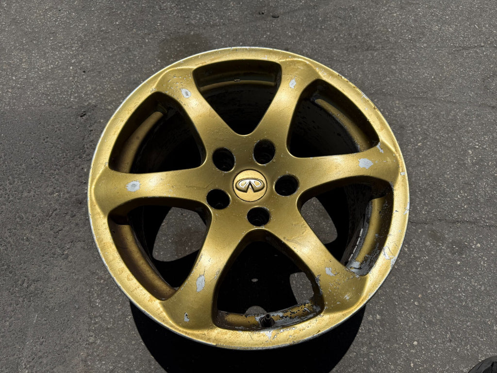 03 07 INFINITI G35 COUPE REAR FACTORY WHEEL RIM 6 SPOKE 17X8 OEM FACTORY #298 10