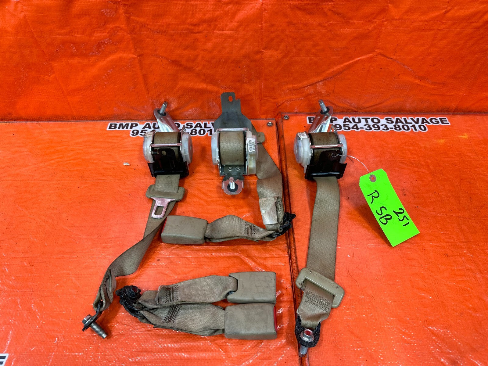 08 12 HONDA ACCORD SEDAN REAR SEAT BELT SET LEFT & RIGHT SEAT BELTS TAN OEM 2510
