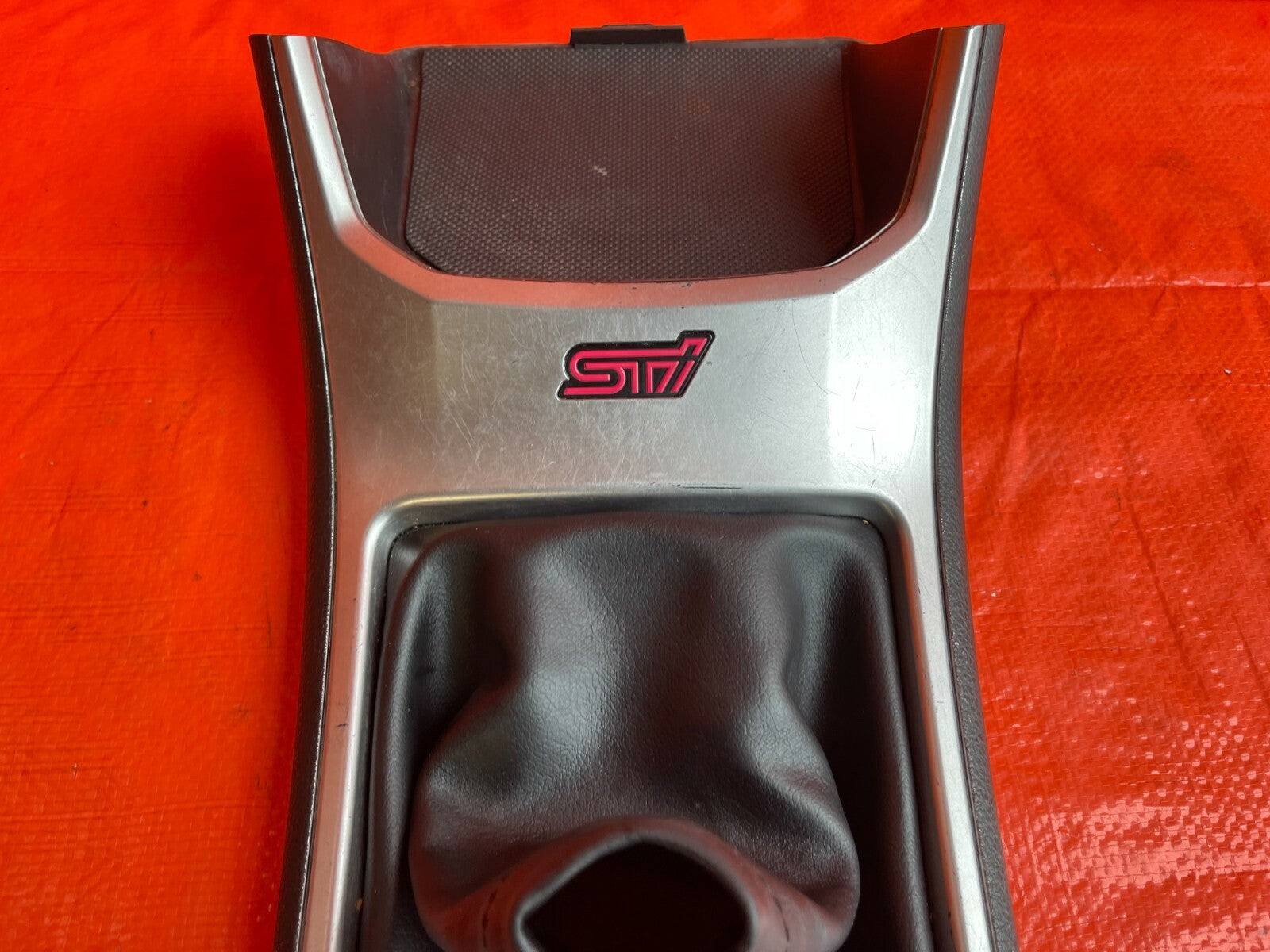 11 14 SUBARU IMPREZA WRX STi SEDAN   SHIFTER CONSOLE TRIM W/ BOOT   OEM OE #748