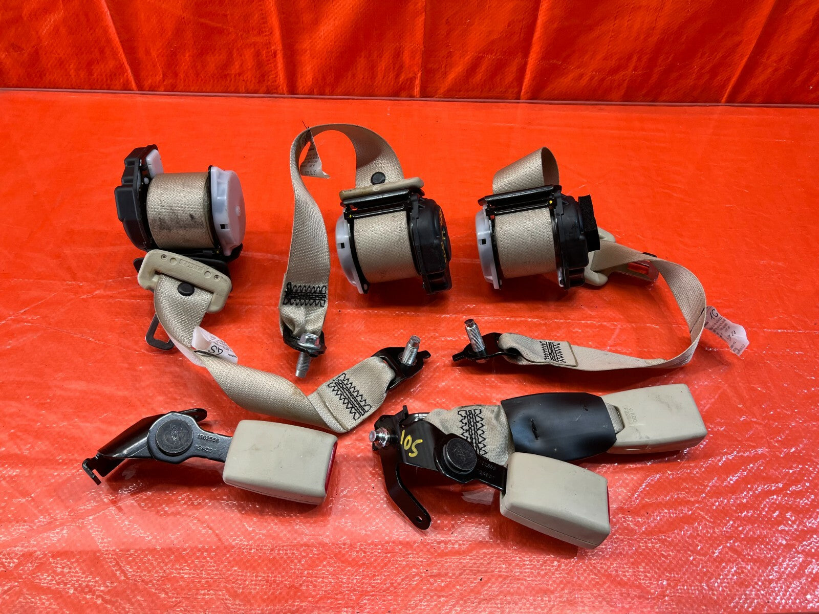 14 17 INFINITI Q50   REAR SEAT BELT SET   LEFT & RIGHT SEAT BELTS   BEIGE   OEM0