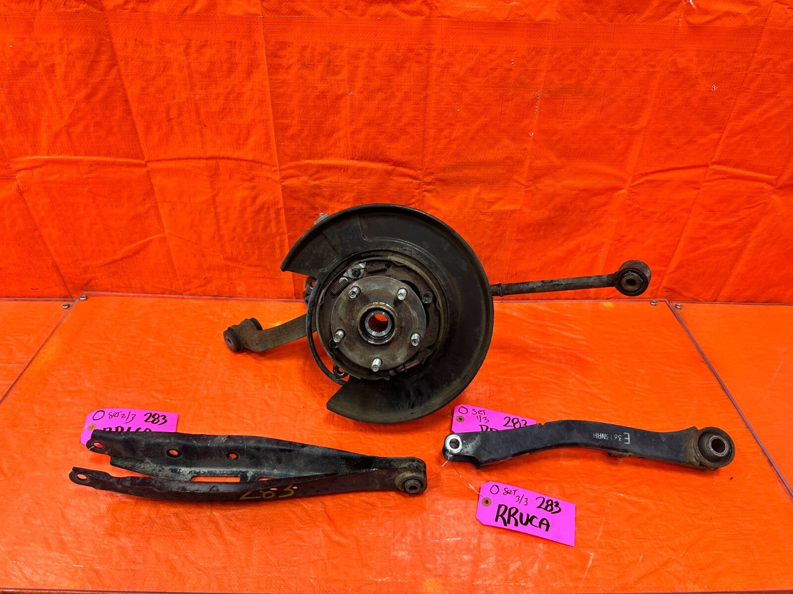 08 14 SUBARU IMPREZA WRX STI RIGHT REAR SPINDLE KNUCKLE WITH 4 CONTROL ARMS OEM0