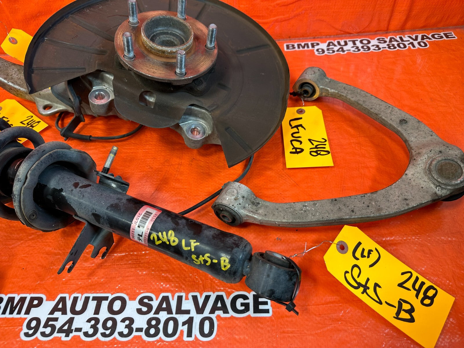 08 15 INFINITI G37 COUPE RWD LEFT FRONT SPINDLE W/ CONTROL ARMS & SHOCK OEM #2324