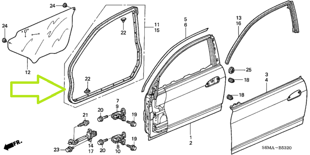 02 06 ACURA RSX   PASSENGER RIGHT FRONT   WEATHER STRIP TRIM SEAL GASKET OEM 2122
