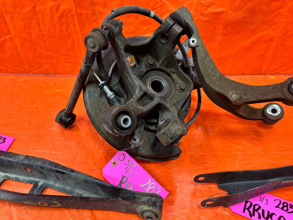 08 14 SUBARU IMPREZA WRX STI RIGHT REAR SPINDLE KNUCKLE WITH 4 CONTROL ARMS OEM19