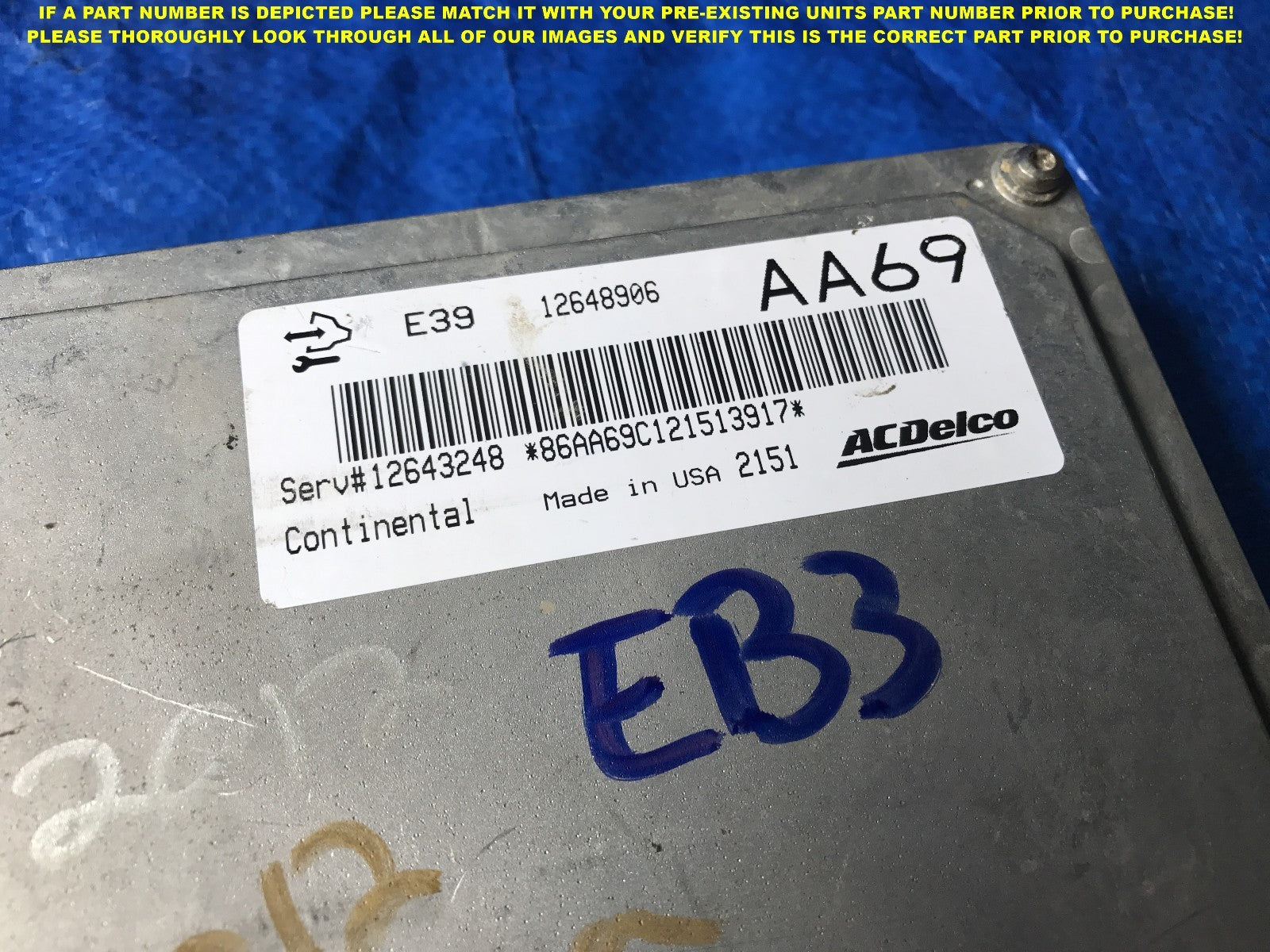 OEM 2012 12 CHEVROLET IMPALA ENGINE COMPUTER ECU ECM EBX PART # 126489061