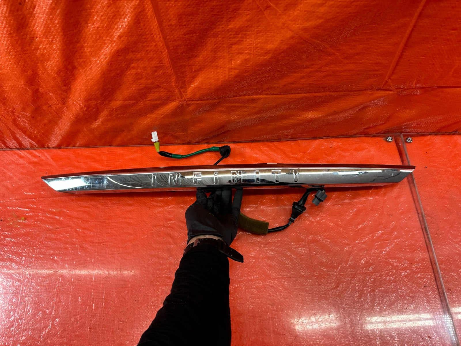 14 17 INFINITI Q50   REAR UPPER TRUNK TRIM W/ BACK UP CAMERA & INFINITI TEXT OEM9