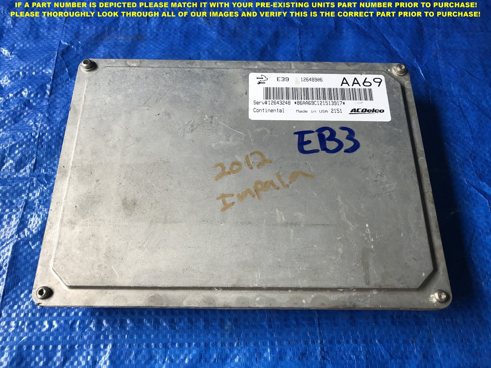 OEM 2012 12 CHEVROLET IMPALA ENGINE COMPUTER ECU ECM EBX PART # 126489060
