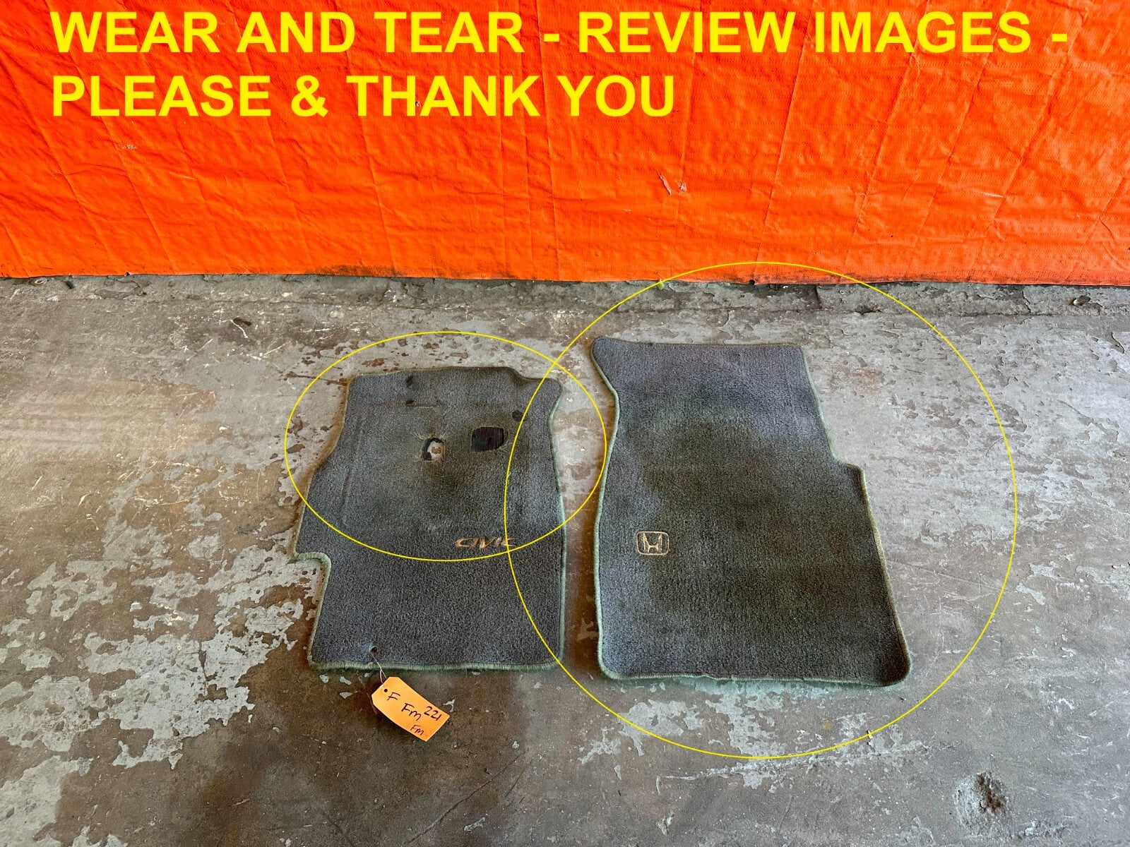 96 00 HONDA CIVIC COUPE   FLOOR MAT SET   LEFT RIGHT FRONT WEAR   OEM #2210