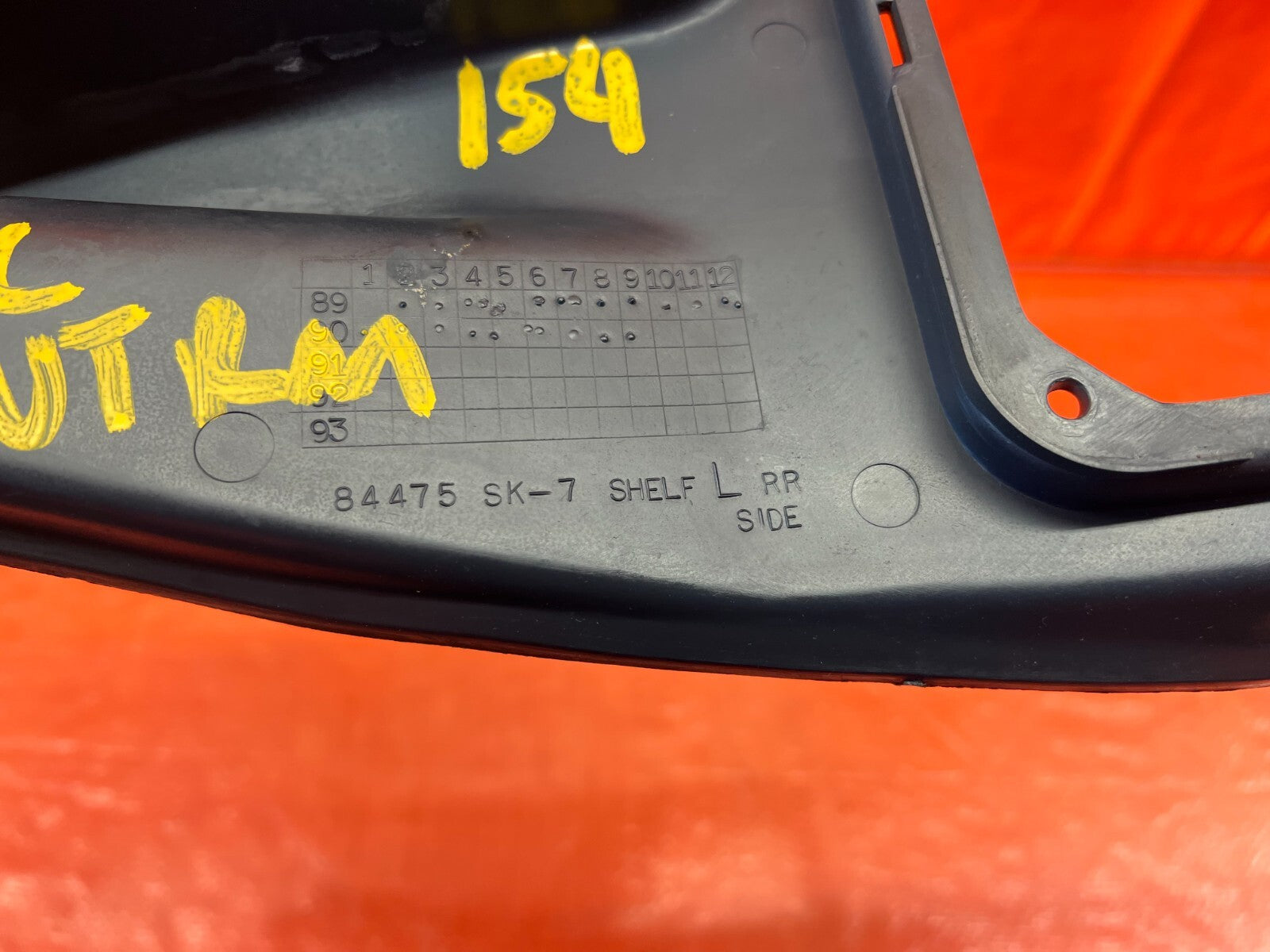 90 93 ACURA INTEGRA 2D RS   DRIVER LEFT CARGO COVER TRIM BRACKET BLUE OEM #15412