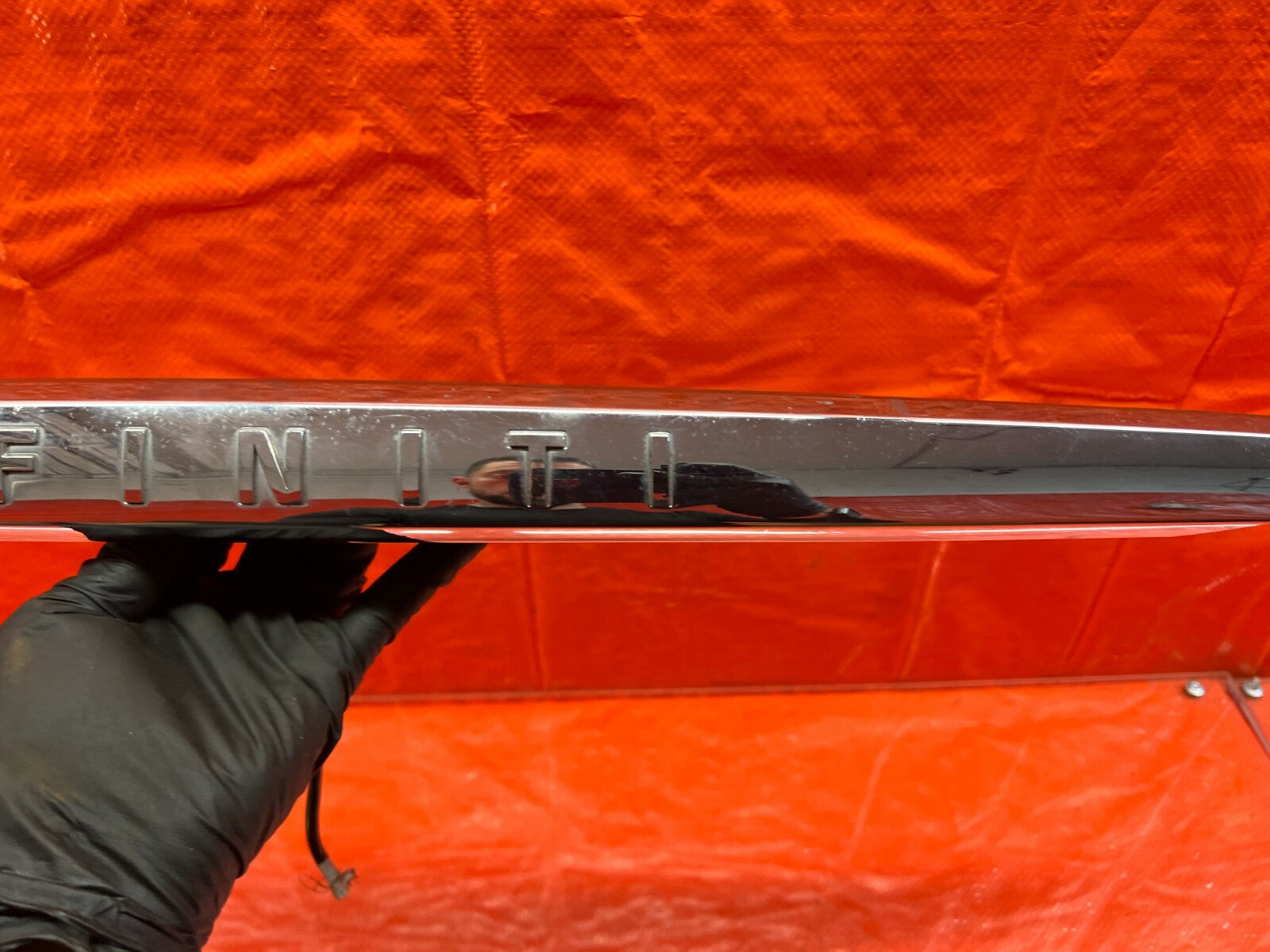 14 17 INFINITI Q50   REAR TRUNK SPOILER FINISH TRIM MOLDING W/O CAMERA OEM #1053