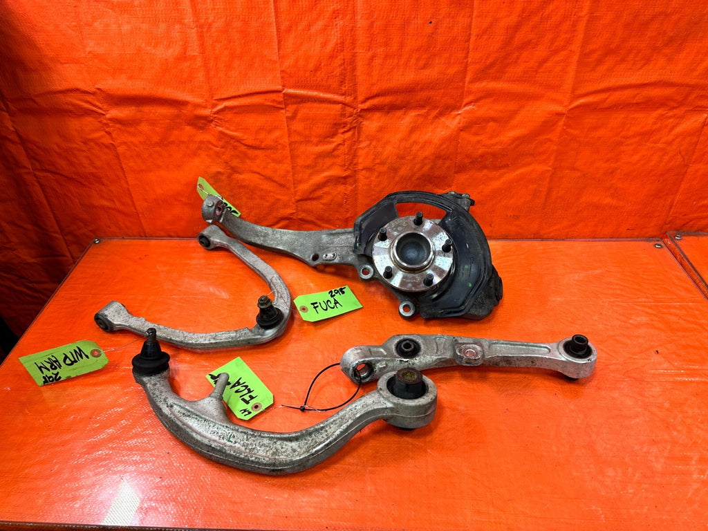 03 07 INFINITI G35 COUPE LEFT FRONT SPINDLE KNUCKLE HUB W/ ALL CONTROL ARMS 2988