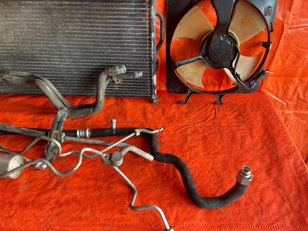 97 01 HONDA CR V CRV COMPLETE AIR CONDITIONING AC LINE SET W/ CONDENSER FAN #674