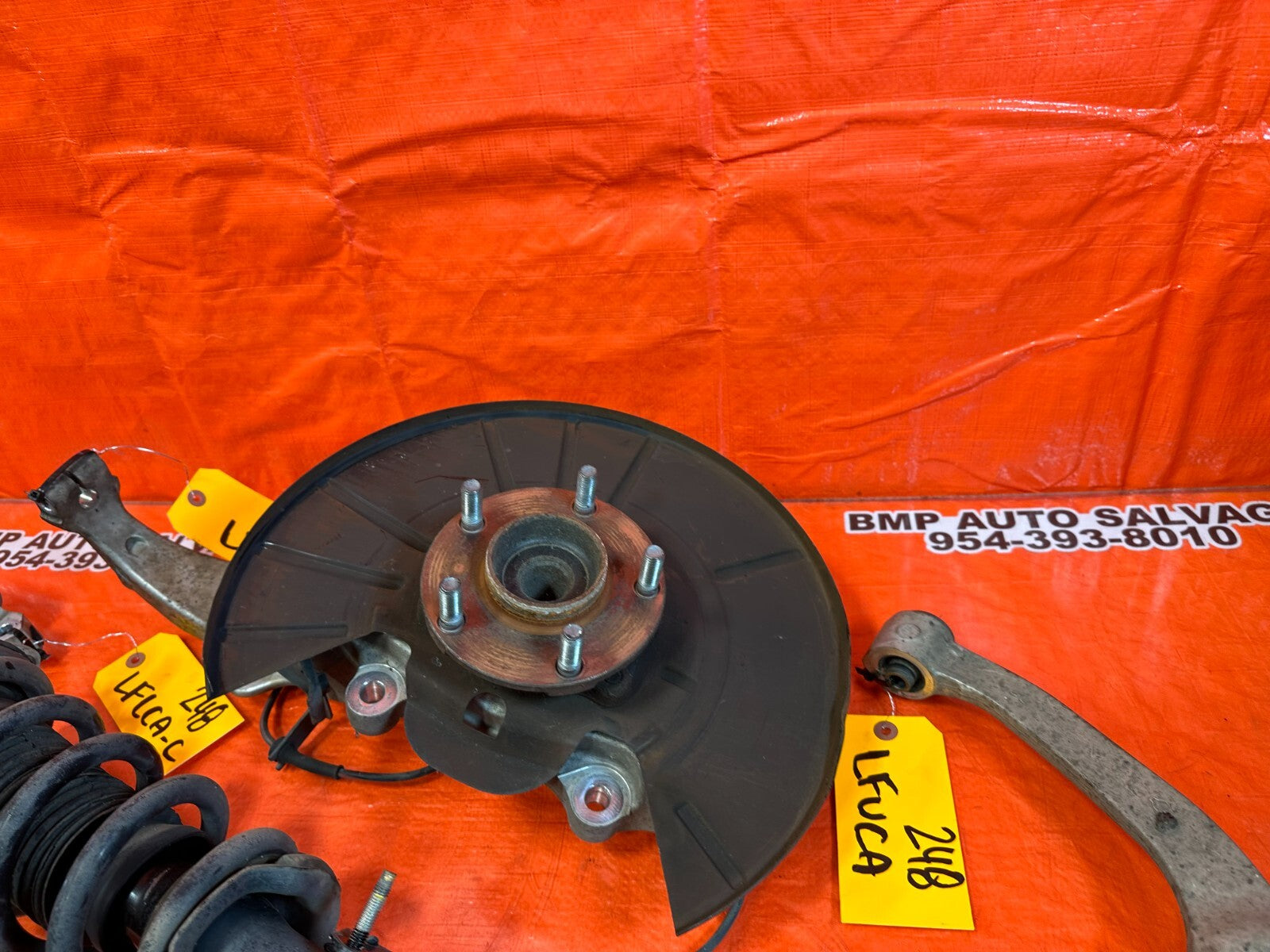 08 15 INFINITI G37 COUPE RWD LEFT FRONT SPINDLE W/ CONTROL ARMS & SHOCK OEM #2323