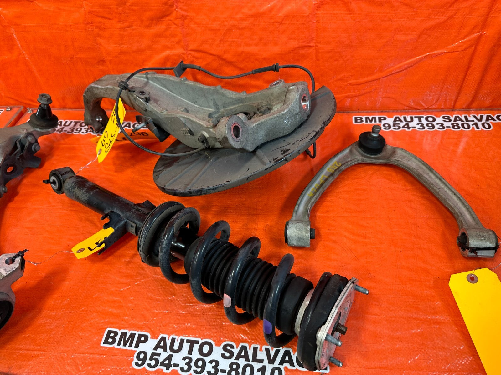 08 15 INFINITI G37 COUPE RWD LEFT FRONT SPINDLE W/ CONTROL ARMS & SHOCK OEM #23211