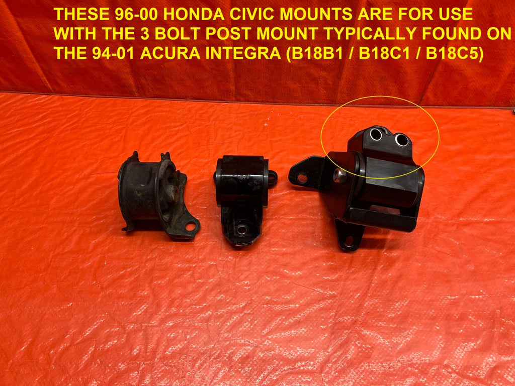 96 00 HONDA CIVIC SI   B16A2   MOTOR MOUNTS   LEFT RIGHT CENTER   MANUAL OEM 1520