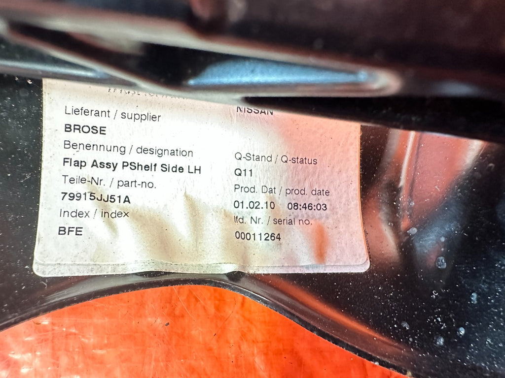 09 15 INFINITI G37 Q60 CONVERTIBLE LEFT DRIVER REAR PARCEL SHELF FLAP #3295