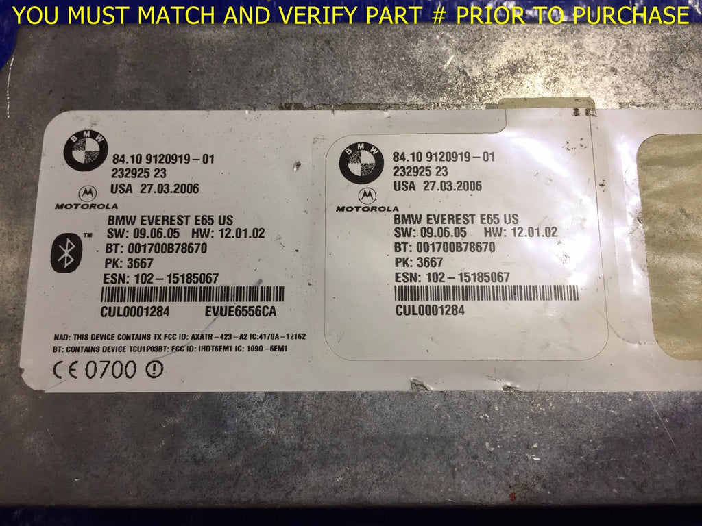 OEM 2006   2009 BMW 7 SERIES MOTOROLA TELEMATIC CONTROL MODULE 84109120919 011