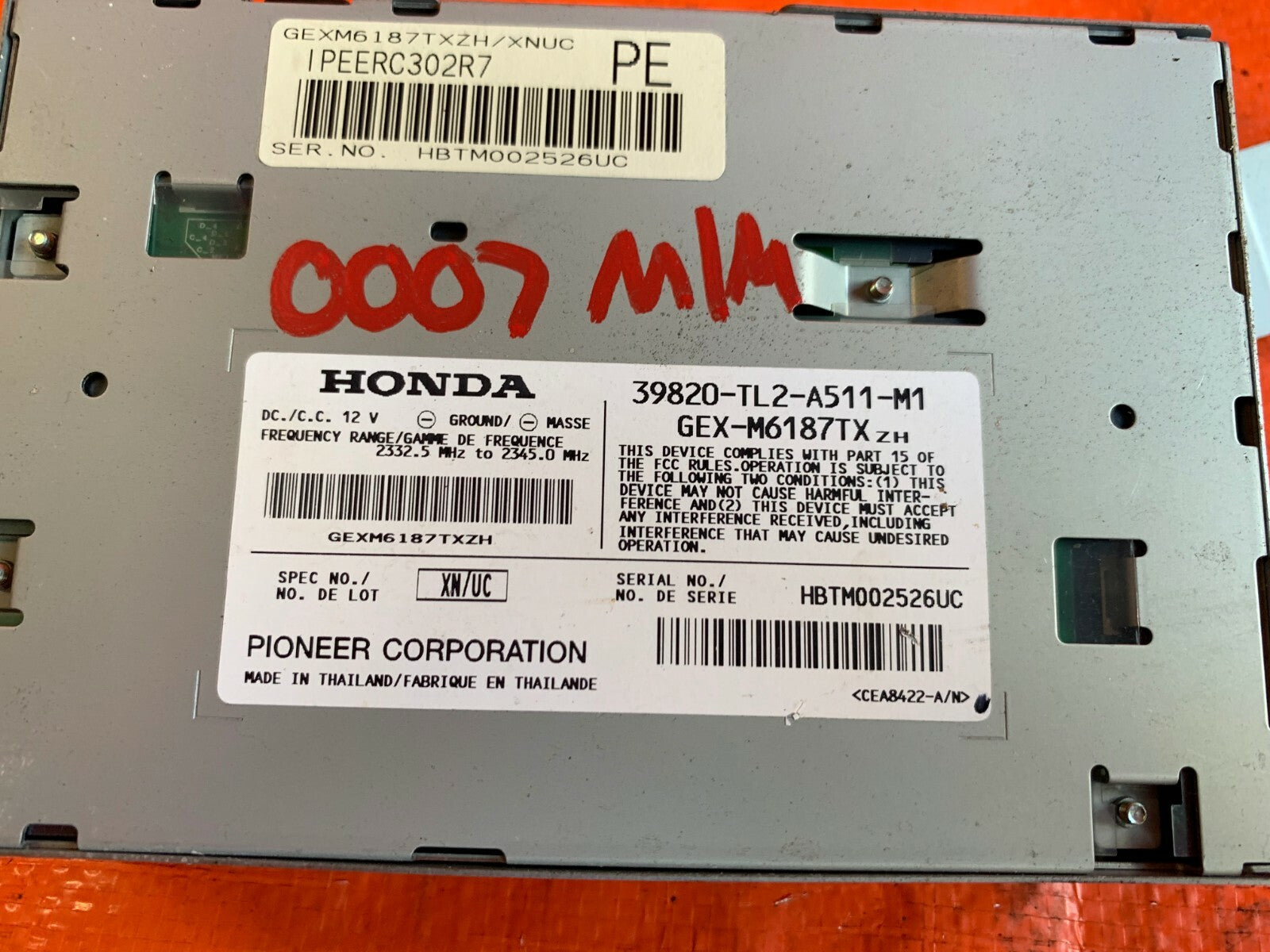 OEM 2009 09 ACURA TSX   SIRIUS XM MODULE RECEIVER   39820 TL2 A5113