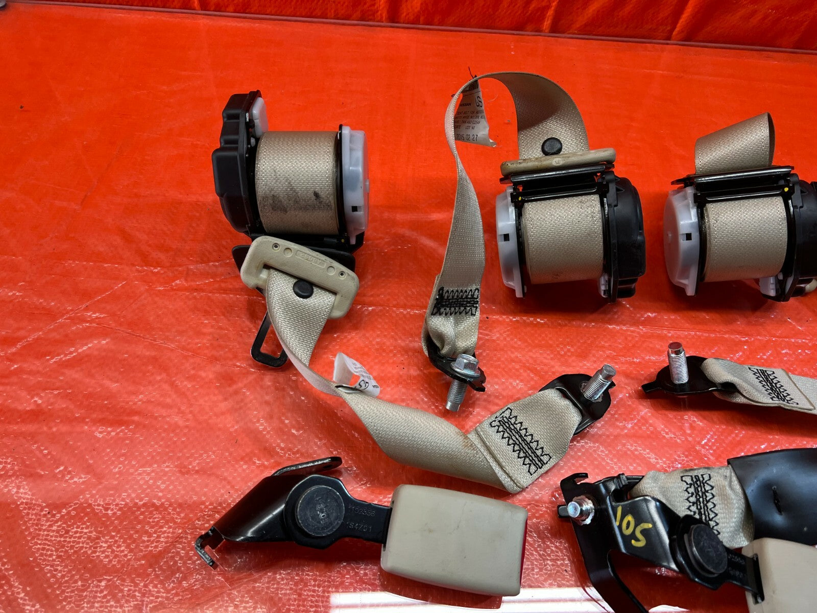 14 17 INFINITI Q50   REAR SEAT BELT SET   LEFT & RIGHT SEAT BELTS   BEIGE   OEM4