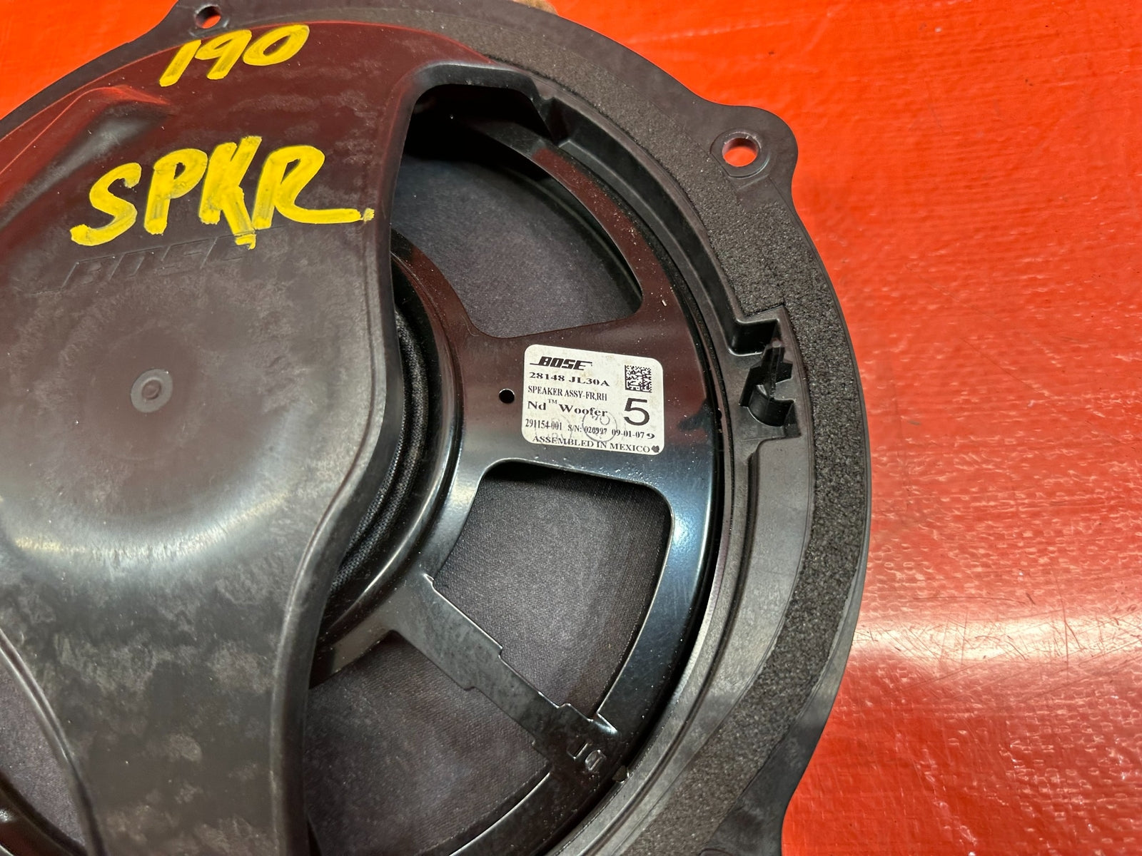 08 15 INFINITI G37 Q60 COUPE  PASSENGER RIGHT DOOR   BOSE SPEAKER   OEM #19010