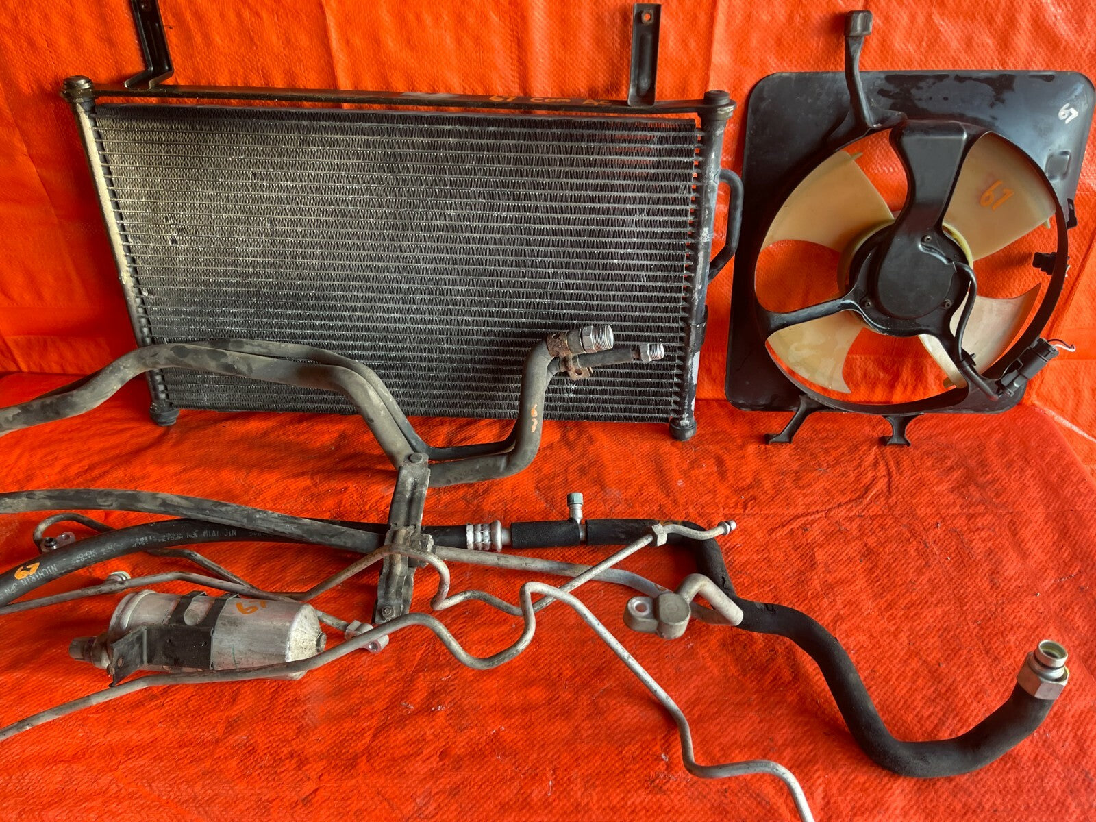 97 01 HONDA CR V CRV COMPLETE AIR CONDITIONING AC LINE SET W/ CONDENSER FAN #675
