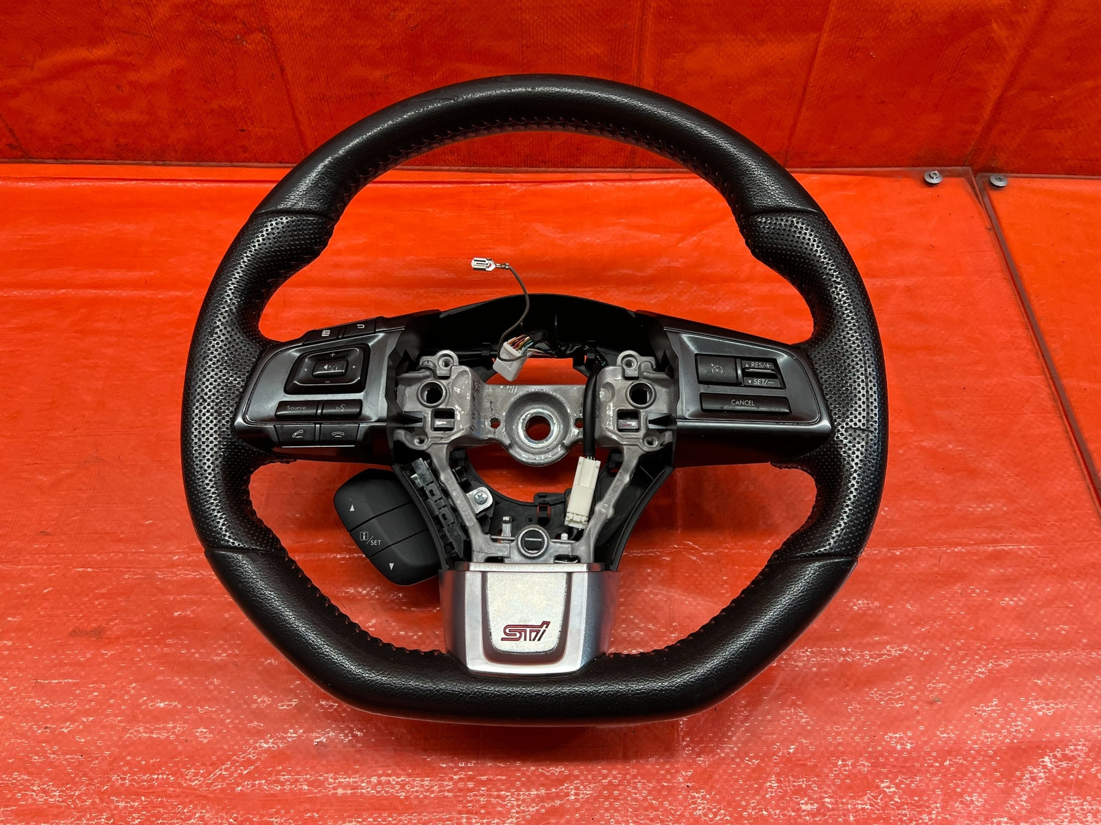 15 20 SUBARU WRX STI   STEERING WHEEL   BLACK LEATHER WRAP   OEM FACTORY #1700