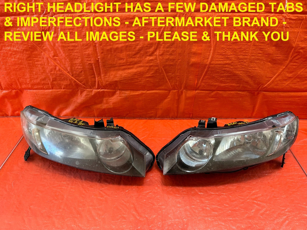 06 08 HONDA CIVIC SEDAN   LEFT & RIGHT AFTERMARKET BLACK HOUSING HEADLIGHTS #2200