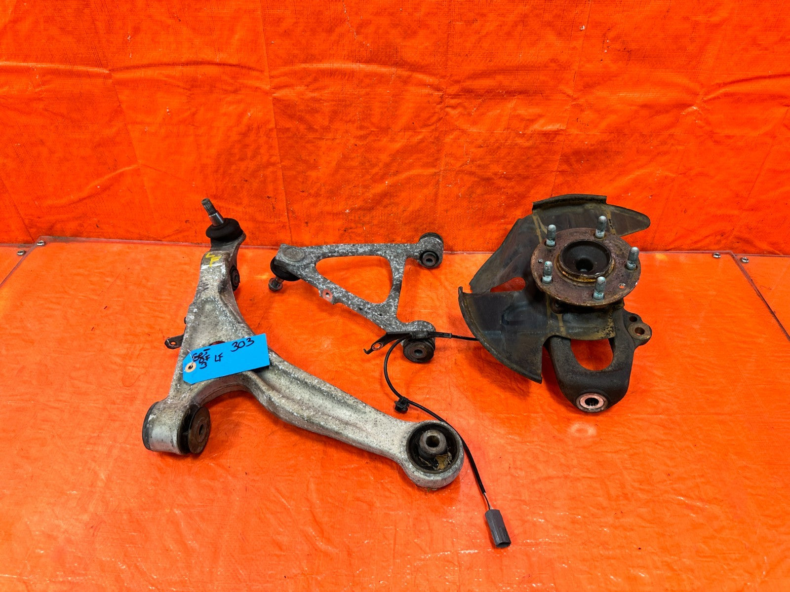 09 11 MAZDA RX8 RX 8 DRIVER LEFT FRONT SPINDLE KNUCKLE HUB W/ CONTROL ARMS OEM0